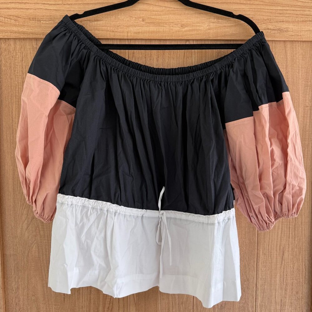 Staud Juillet Colourblock Off-The-Shoulder Peplum Top Large